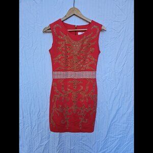 VINTAGE ZANARDI ITALY GOLD STUDDED COCKTAIL DRESS SIZE MEDIUM